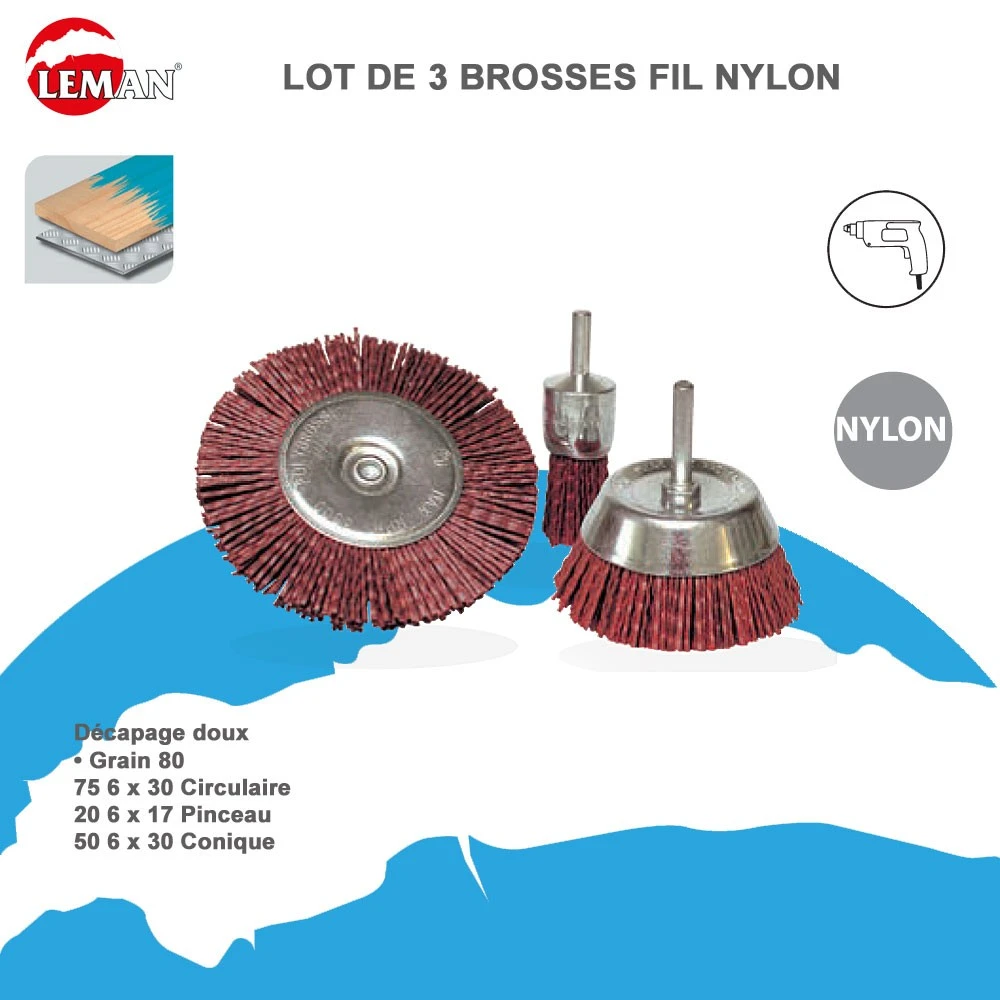 Leman - Lot De 3 Brosses Pinceau / Circulaire / Conique En Fil Nylon